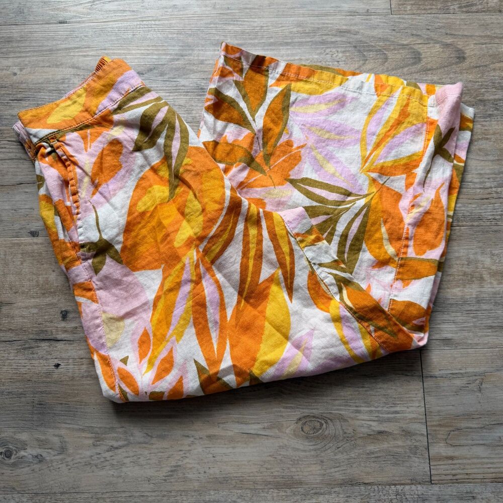C&C California Pant Wide Leg 100% Linen Tropical Print Small Summer Flowy Boho - Picture 3 of 11